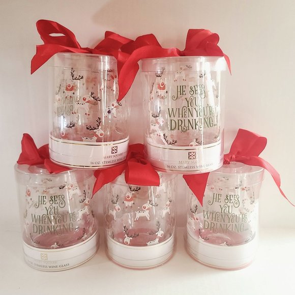 "He Sees You When You're Drinking" Stemless Wine Glass New In Package - Picture 3 of 5